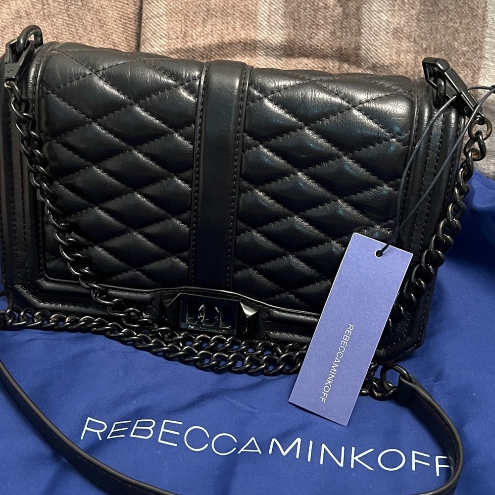 Rebecca Minkoff Love Crossbody quilted bag black leather purse Chain Strap